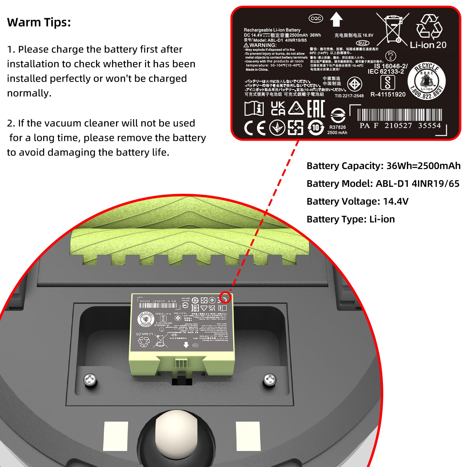 Amazon.com: JGTM for iRobot Roomba e & i Series ABL-D1 Battery