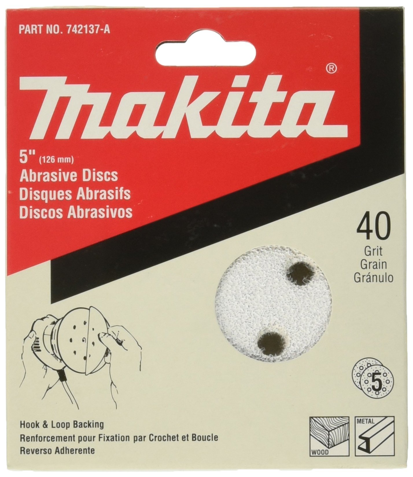 Disque abrasif Makita 742137-A grain 40 de 12,7 cm auto-agrippant pour ponceuse
