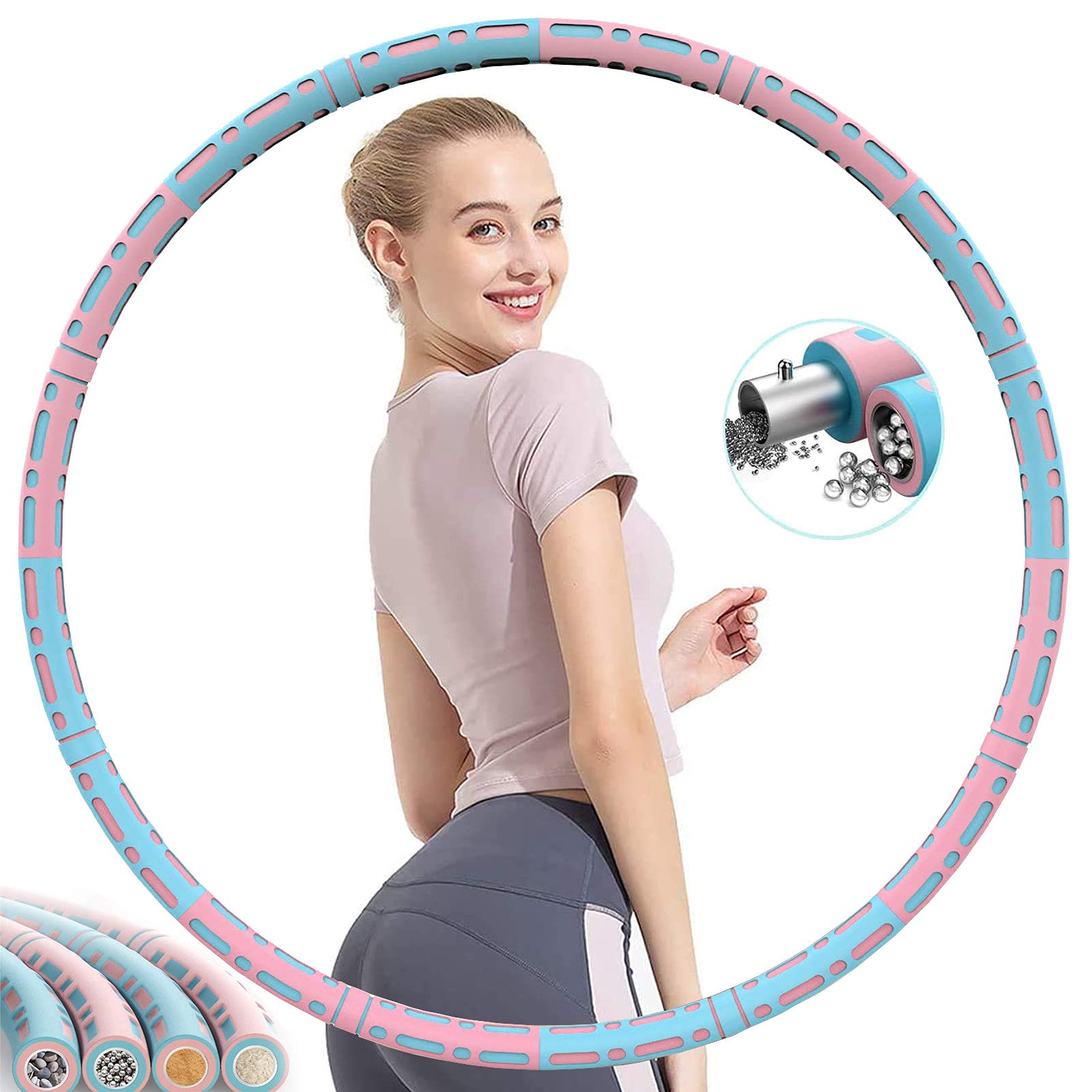 Weighted Hula Hoops for Adults Weight Loss, Adjustable Hoola Hoop for Women Fitness Exercise Gym Workout, Waist Hulu Hoop Circle Ring, 8 Sections Style A