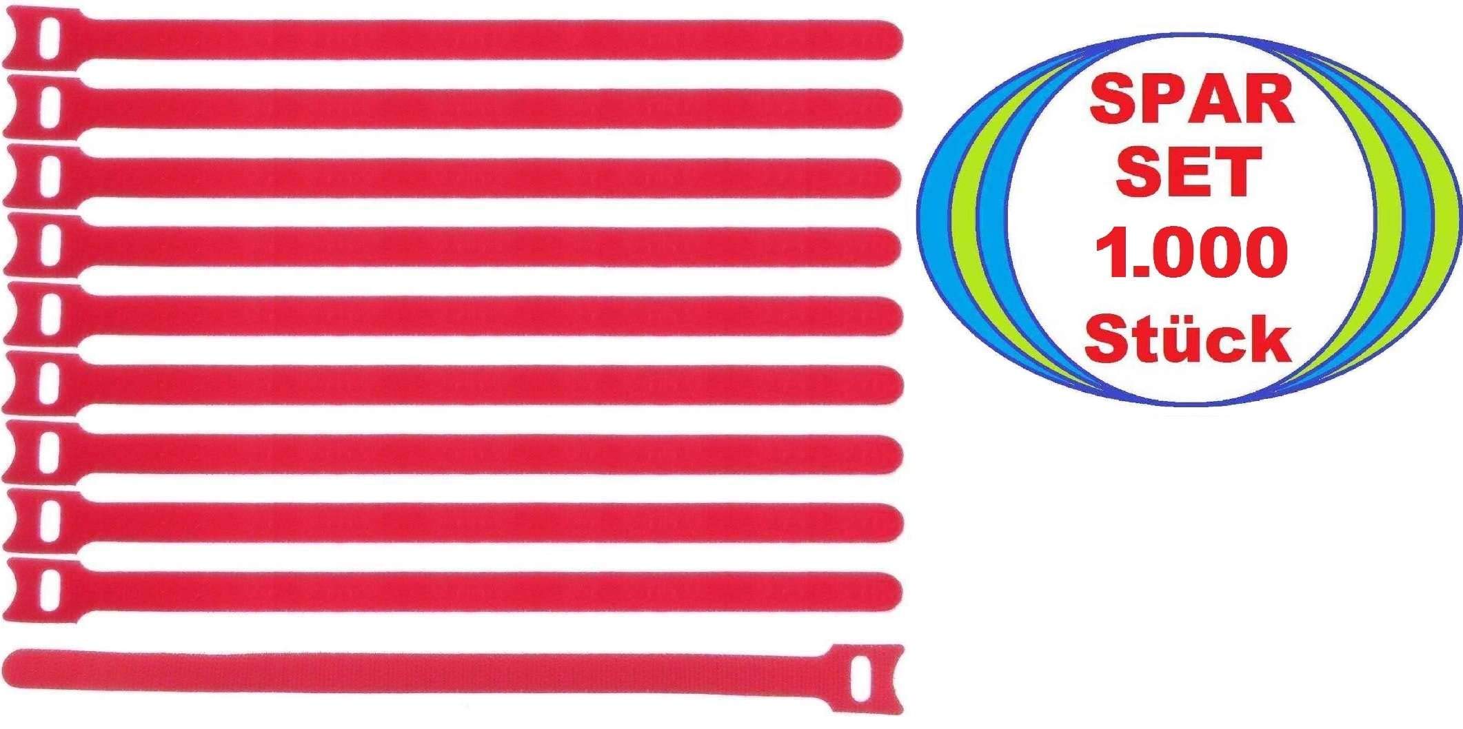 1.000 x Klettkabelbinder 300 x 28 mm Rot - Klett Kabelbinder Kabel-Klettband - Wiederverschliessbar/Wiederverwendbar (1000, 300 x 28 mm Rot)