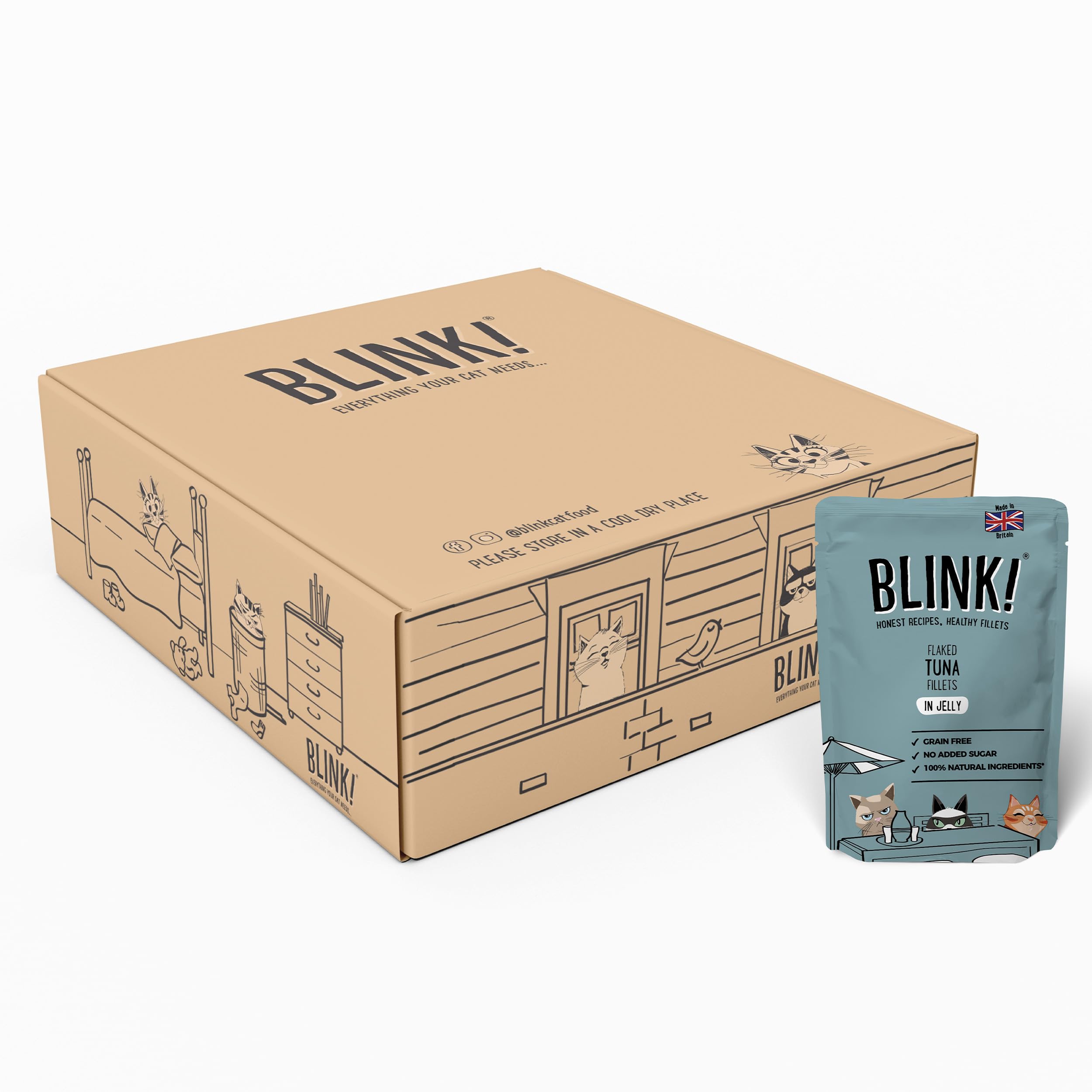 Blink! 28 Wet Cat Food Pouches | 28 x 85g Flaked Tuna Fillets in Jelly