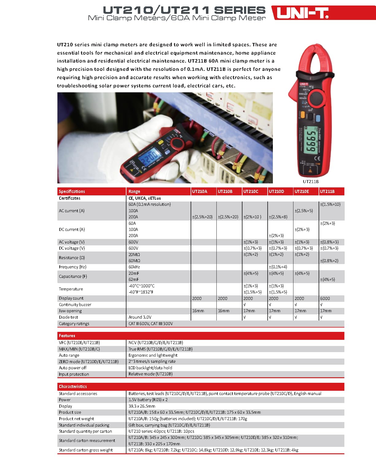 UNI-T UT210D Mini Clamp Meter, AC/DC Current Tester with Peak Hold & Data Hold, Measures DC Current from 0.1mA to 100A, True RMS, NCV, CAT III 600V for Inrush Current, Motor & PCB Repair