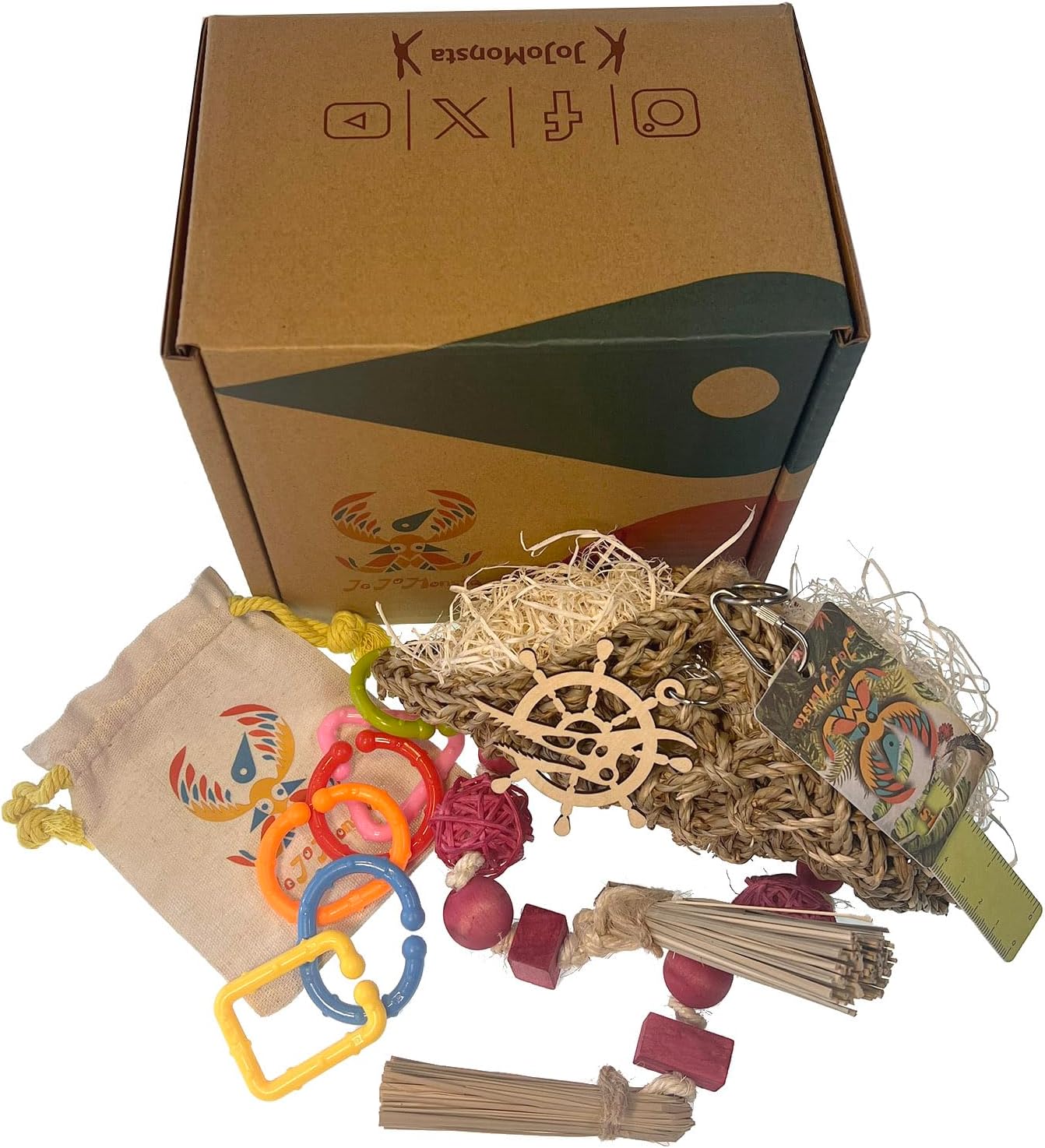 Parakeet Toys Adventure Series Pirate Hat Handmade Bird Toy Parrot Toy for Foraging