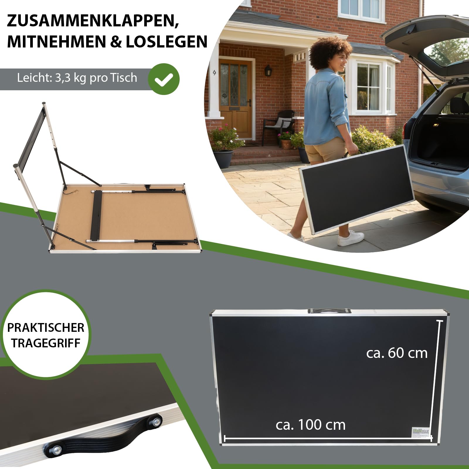 TRUTZHOLM 3-er Set Multifunktionstisch mit Ausziehfunktion 100x60 cm 90kg Gesamtbelastung Tapeziertisch Flohmarkttisch Campingtisch Klapptisch Beistelltisch Grilltisch höhenverstellbar inkl. Verbinder