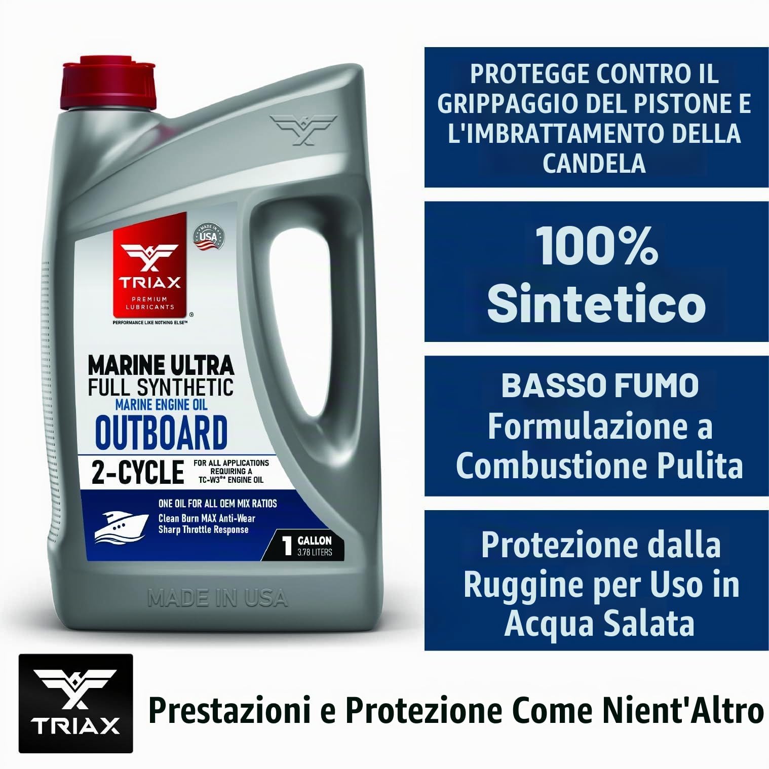 TRIAX Marine Ultra TC-W3 Olio Motore 2 Tempi Sintetico - Per Fuoribordo, Moto d’Acqua e Motori Marini 2T - Specifica NMMA TC-W3-3,78 L/1 Gallone