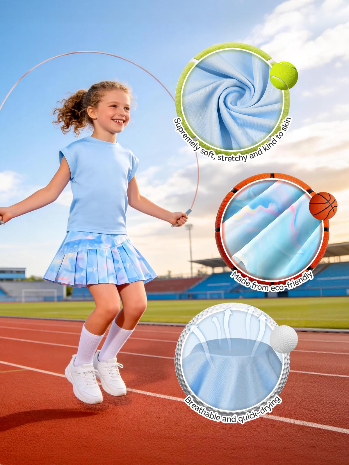 Traje de tenis para niña, camiseta sin mangas y falda de tenis, falda plisada con bolsillos interiores, traje deportivo para golf, bádminton y monopatín - 4