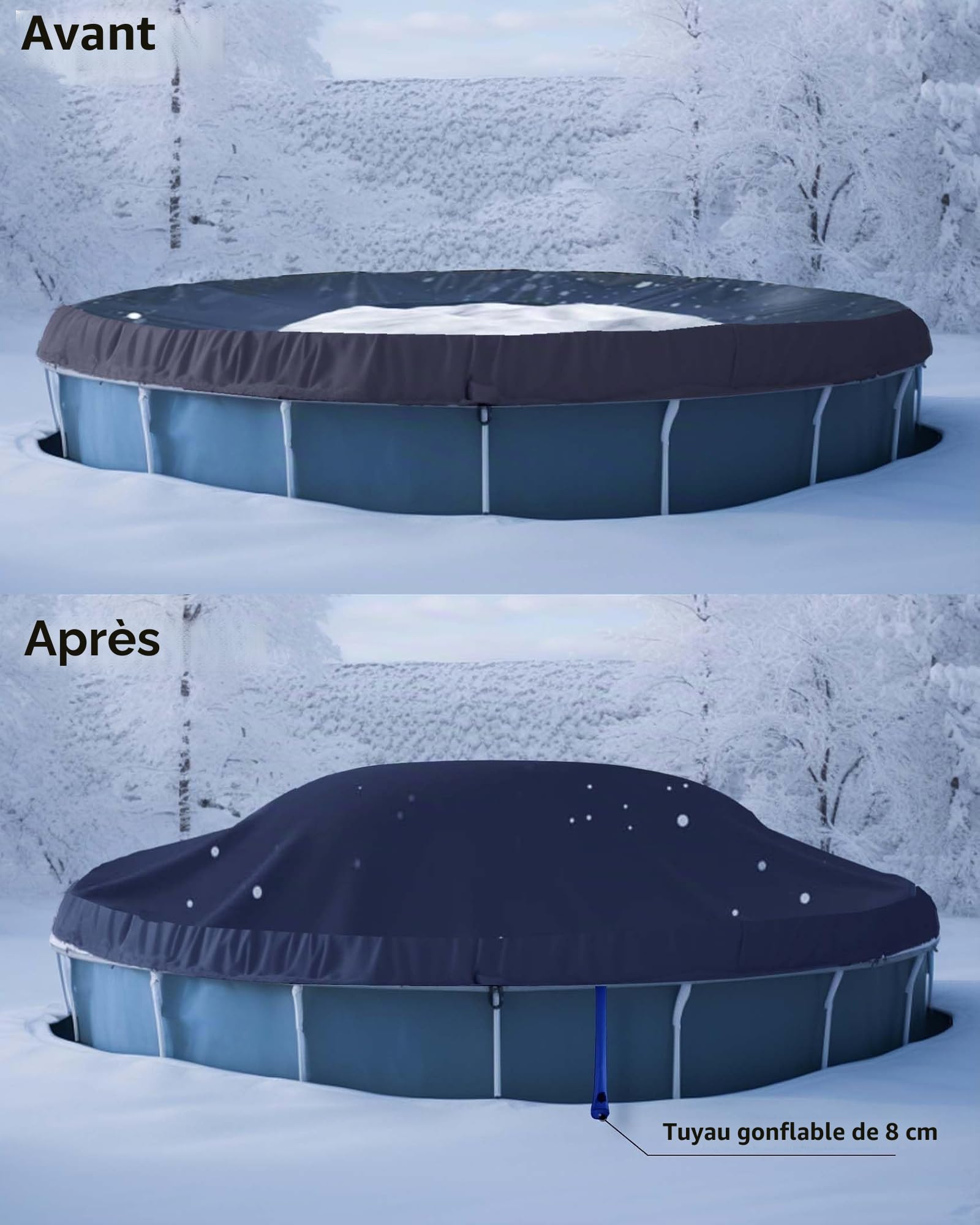 FoundGo Coussin de piscine gonflable [XXL Ø 4 m 0,4 mm] Coussin d'air ultra épais pour piscine - Coussin gonflable pour l'hiver - Avec valve de regonflage pour piscine - Avec 2 bobines de corde et 4