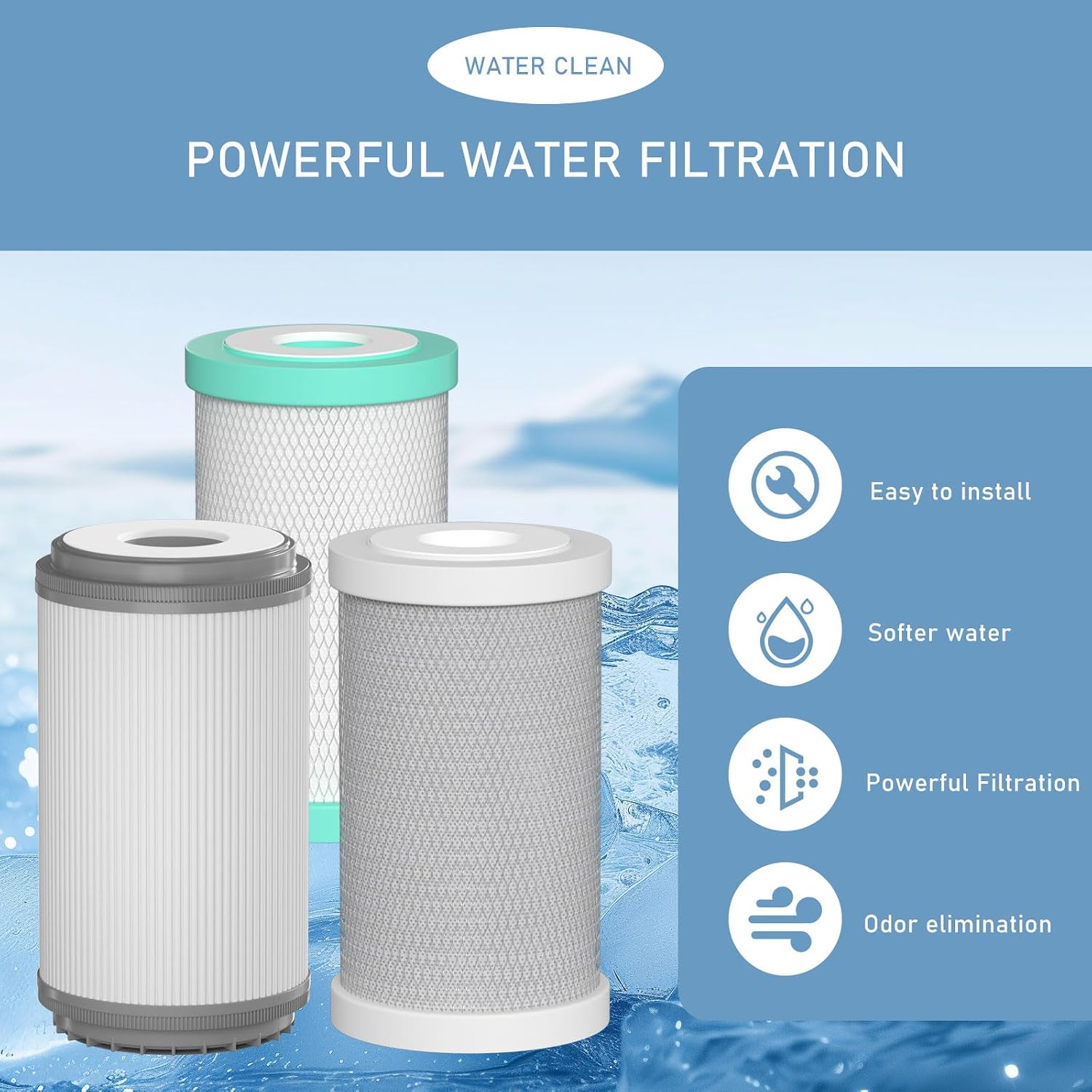 RV Water Replacemen Cartridges Compatible with GLACIER FRESH RV Water Filter System, 0.2 Micron High Flow Filter, Sediment “Longevity” and Granular Activated Carbon “Tasty”, 1 Set