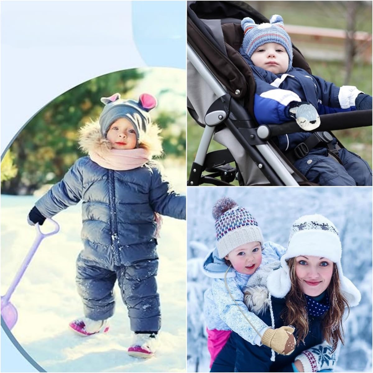 Lot de 2 paires de gants tricotés pour enfants de 0 à 3 ans