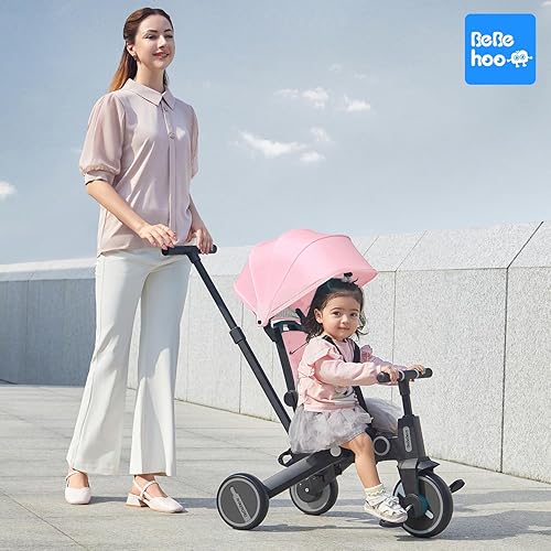 Miniatura 3 de Cochecito de triciclo para niños pequeños, triciclo plegable para bebés, bicicleta de equilibrio para niños con mango de empuje, bicicleta de