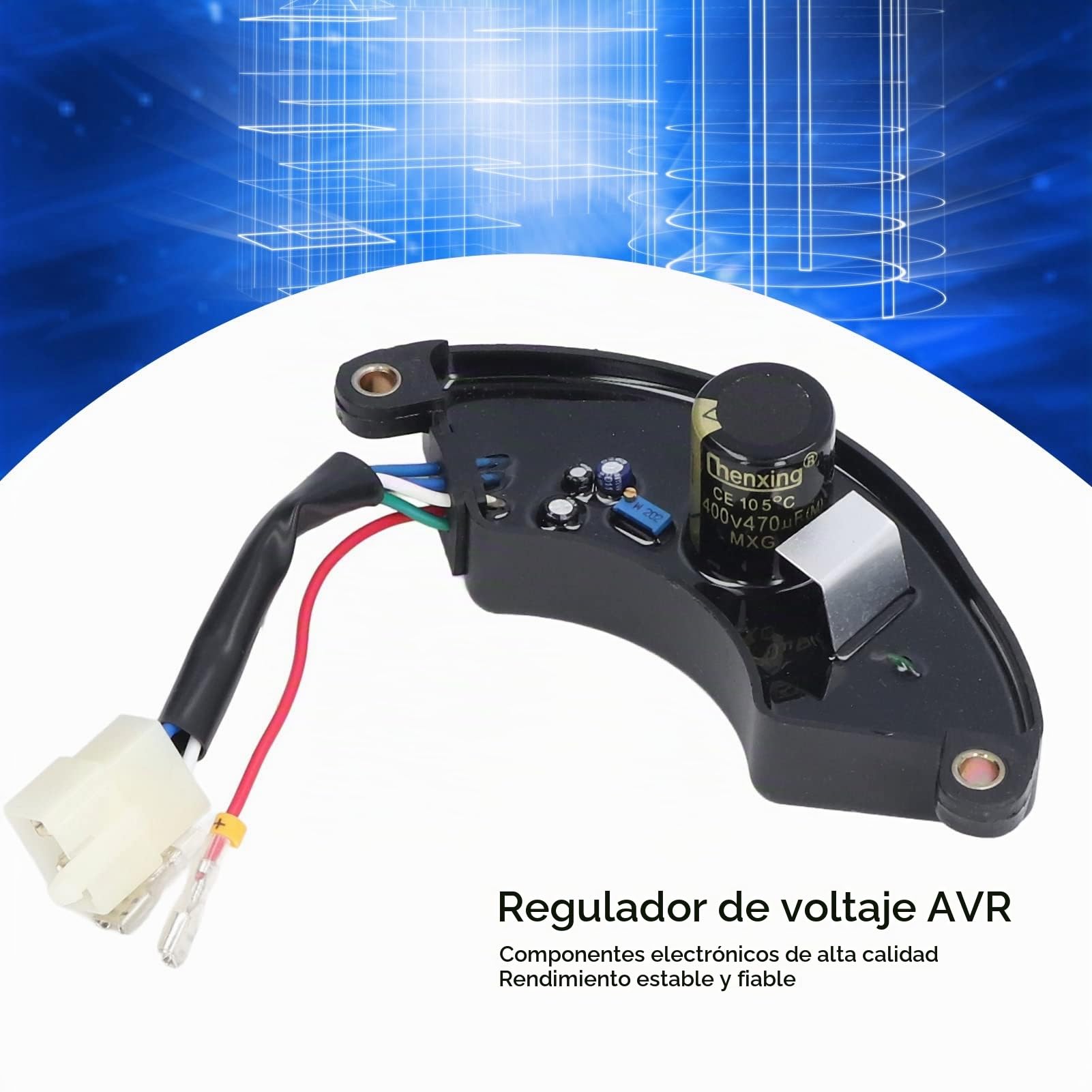 Regulador de Voltaje Automático, 5-6.5KW Generador AVR Estilo Media Luna Universal 1PH 6 Cables Ajustable 220V con Orificios de Montaje para Motor de Gasolina