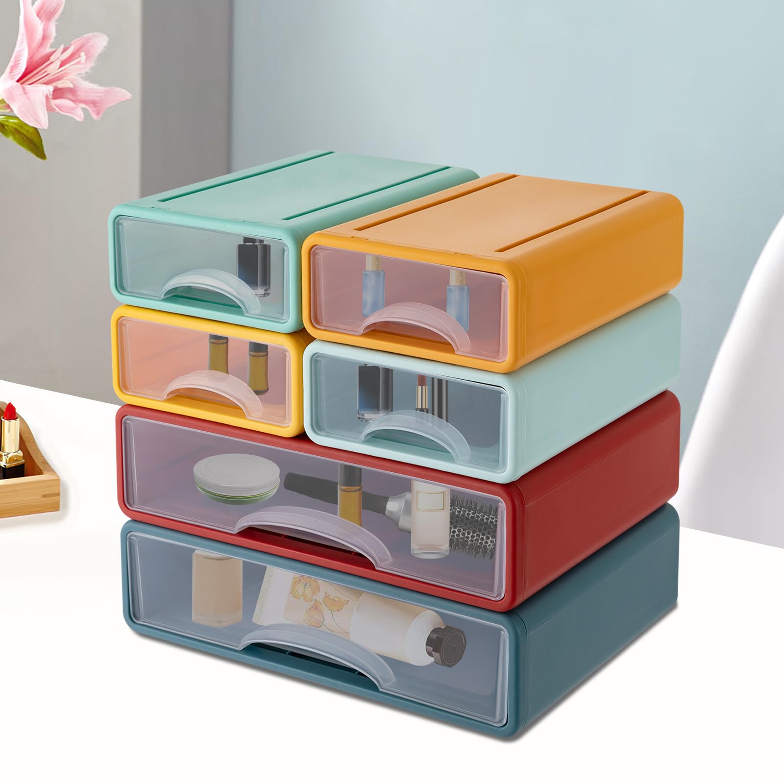 Organizer na biurko z 6 szufladami, 4-poziomowy organizer biurowy, pudełko do przechowywania materiałów biurowych, biżuterii, artykułów piśmienniczych, 34 x 25 x 33 cm (kolorowy)
