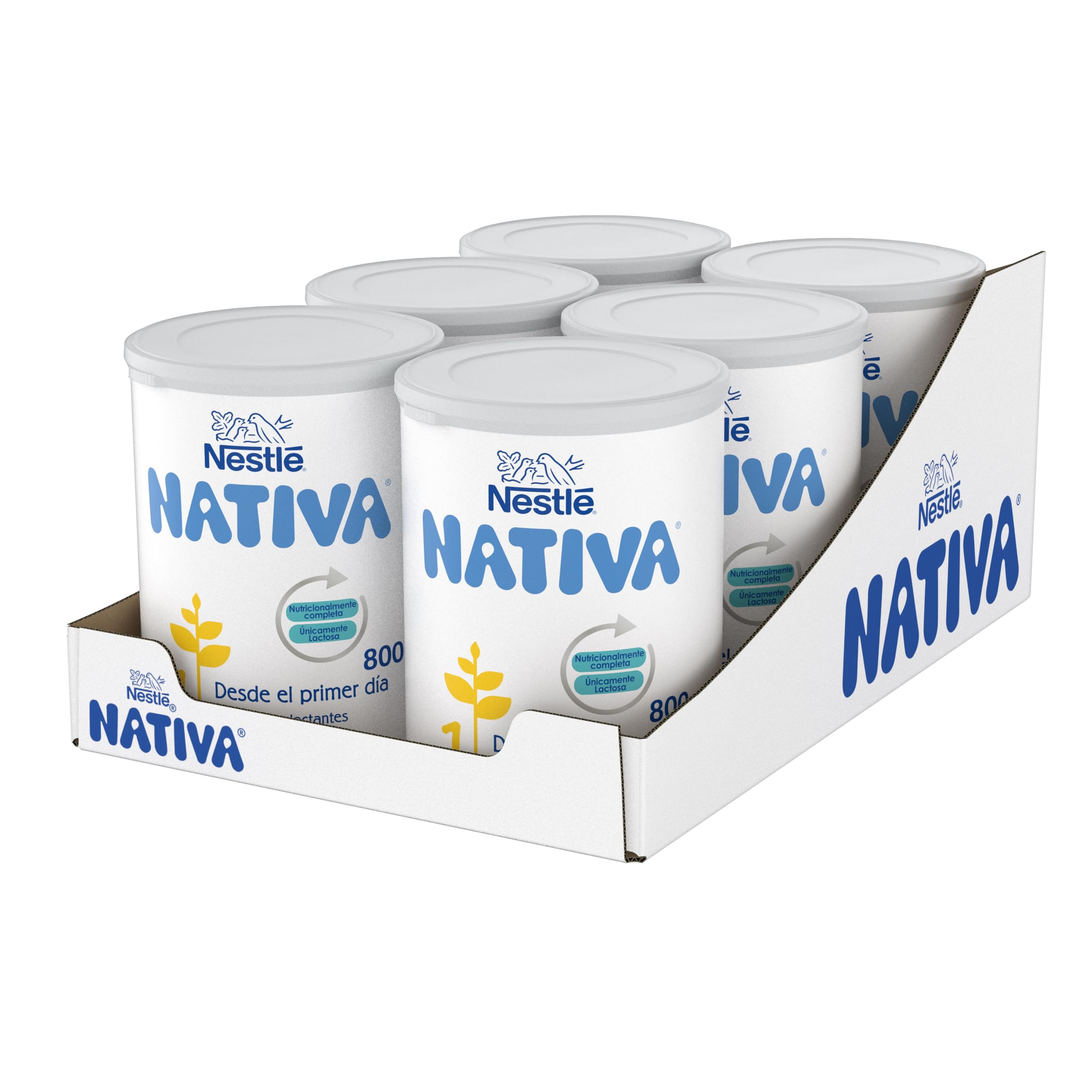 Nestlé NATIVA 1 Leche para bebés de 0 a 6 meses en polvo, fórmula para lactantes. Pack de 6 botes de 800g (4800g en total)