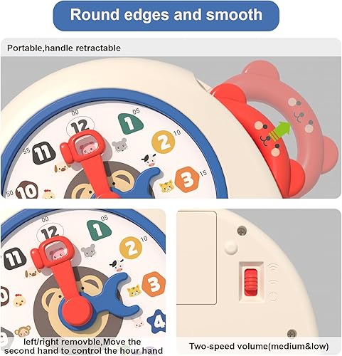 Miniatura 5 de Reloj de enseñanza interactivo de juguete con luz y sonido, juguete de aprendizaje temprano con piano y música relajante esfera multifuncional que
