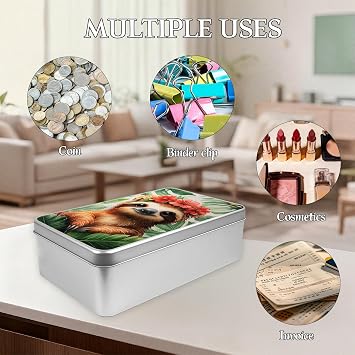 Metal Tin Box with Lid, Square Storage Container for Game Cards, Candles and Crafts, Decorative Tin Organizer and Gift Box for Home, Kitchen and Office,Tropical Sloth