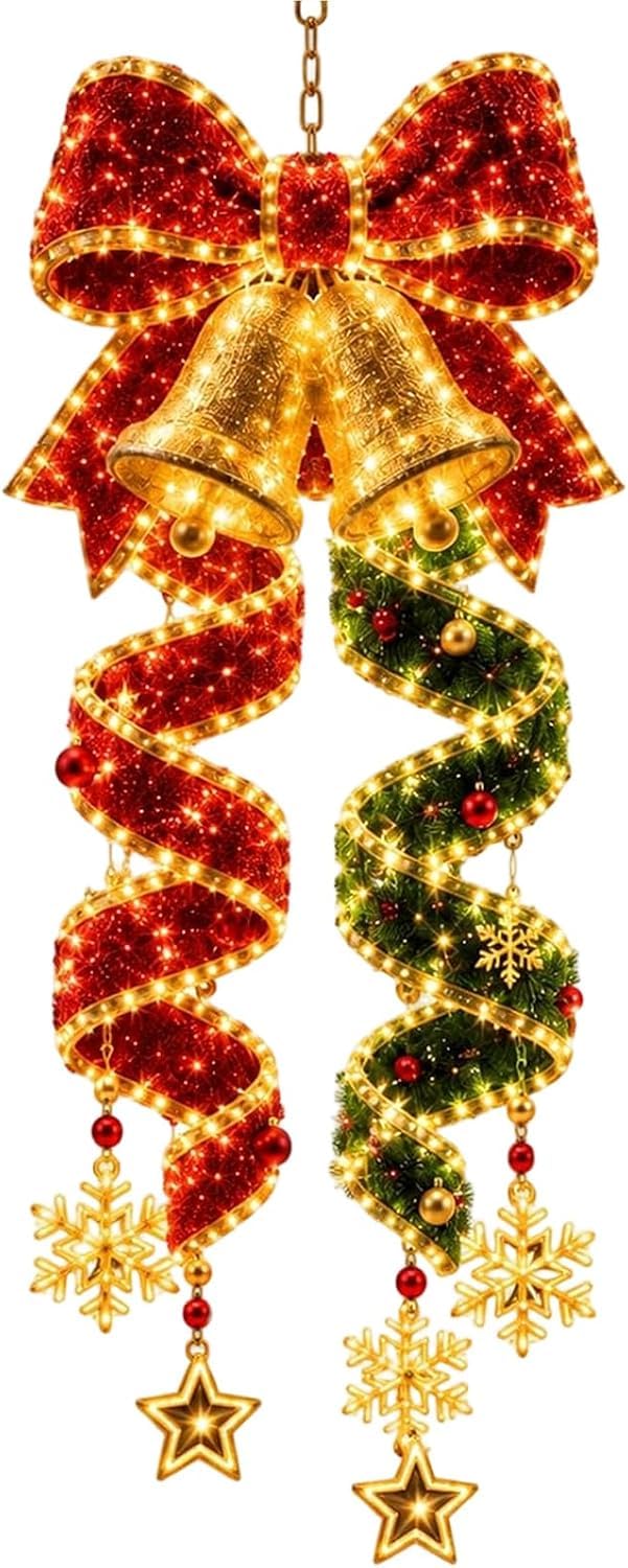 Endyniner Christmas Magic Spiral Hanging LED Light Collection, Hanging Christmas Decoration with Spiral Lights for Christmas Porch Entryway Doorway & Outdoor Holiday Decor (C)