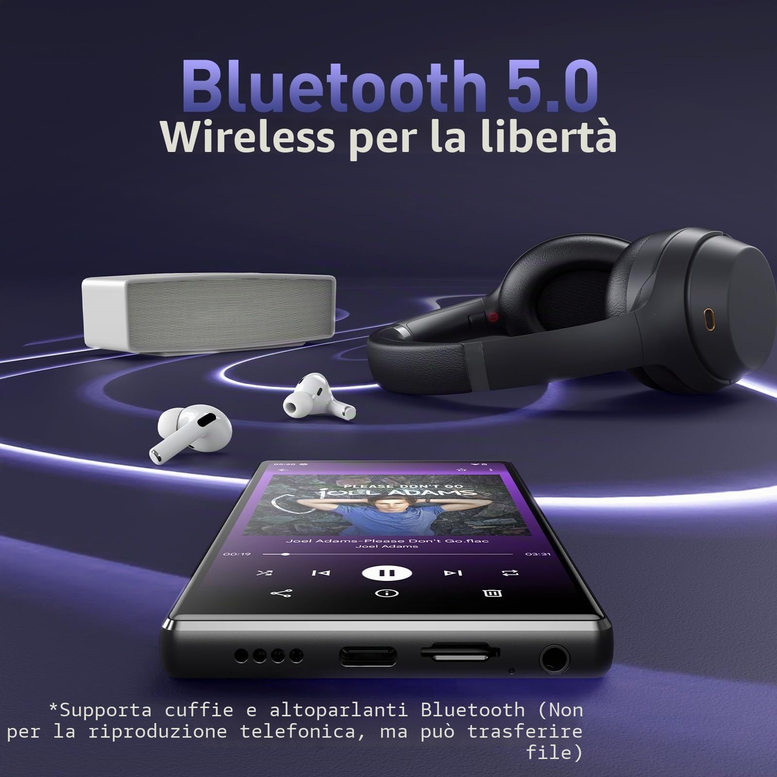 AGPTEK Lettore MP3 da 128 GB con Bluetooth e WiFi, T09 4'' Android 13 MP4 Lettore Musicale con Spotify, Audible, App Store, fino a 1 TB, Nero