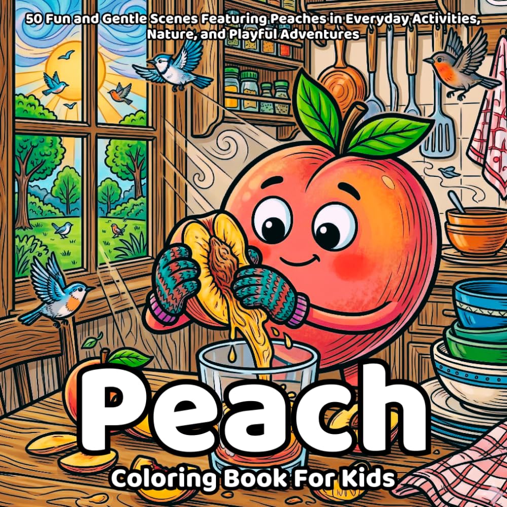 Peach coloring book: 50 Fun and Gentle Scenes Featuring Peaches in Everyday Activities, Nature, and Playful Adventures (Delicious Food Coloring Series)