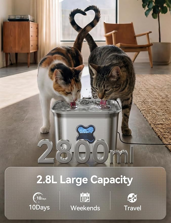 Fuente de Agua para Gatos FEELNEEDY, Acero Inoxidable 304, 2.8L miniatura 4