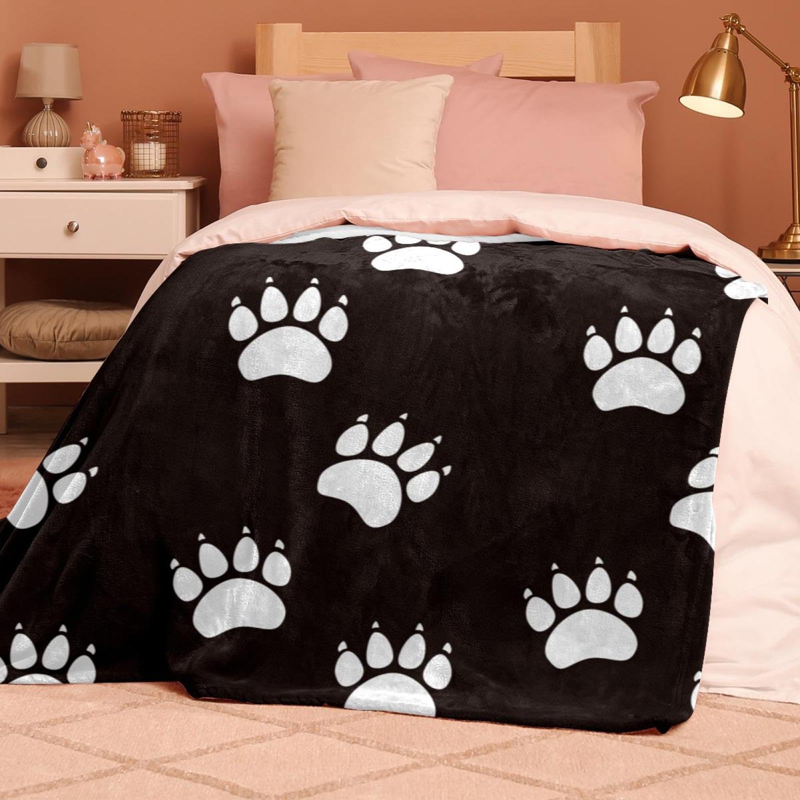 Couverture Polaire Patte De Chien Couverture De Canapé Couverture De Lit pour Chambre Salon Bureau 150×200cm
