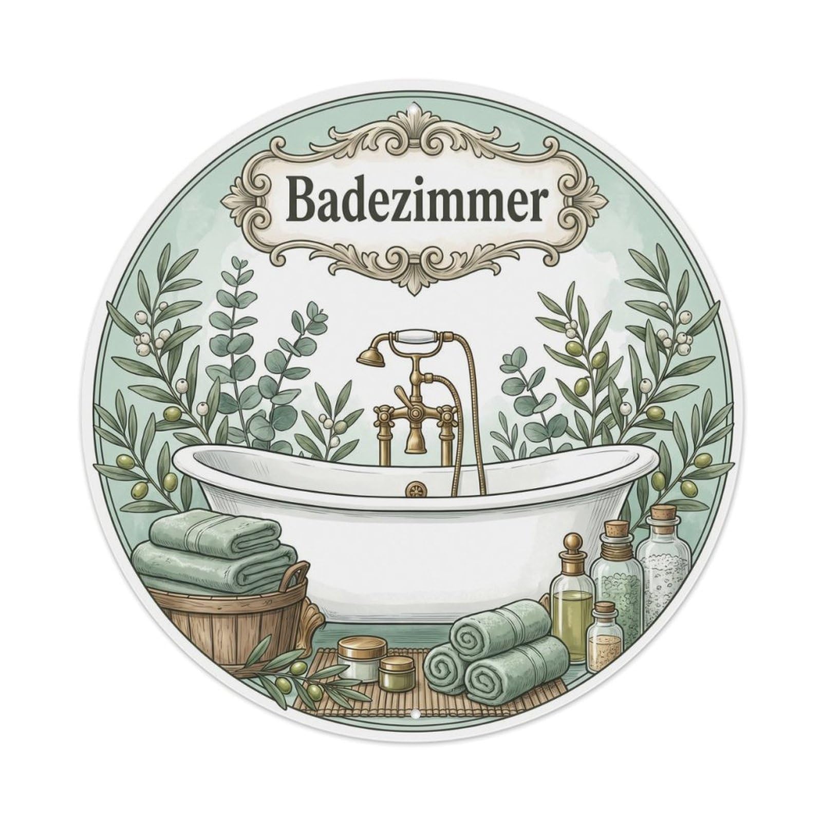 Yrnq Vintage Style Badezimmer Eucalyptus Bathroom Decor Vintage Metal Tin Sign Plaque Wall Decor For Cafe, Club, Garden Round Metal Poster 8X8inch