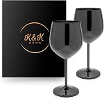 K&K Home Black Matte Stainless Steel Unbreakable Wine Glasses - 18 oz - Set of 2 Colored, Stemmed Metal Wine Glasses Perfect for Outdoors, Weddings, and Parties (Matte Black, Set of 2)