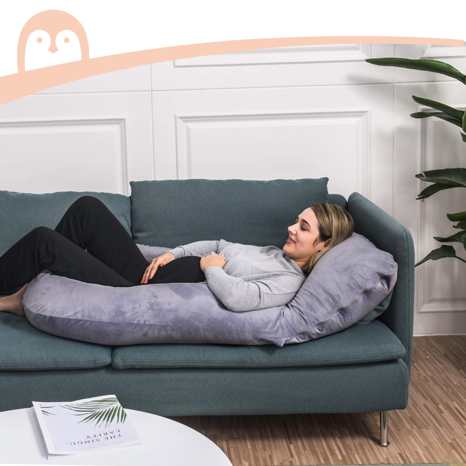 Condition photo showing New/Like New for momcozy pregnancy pillows for sleeping, u shaped full body maternity pillow with removable cover - support for back, legs, belly, hips for pregnant women, 57 inch pregnancy pillow for women, grey