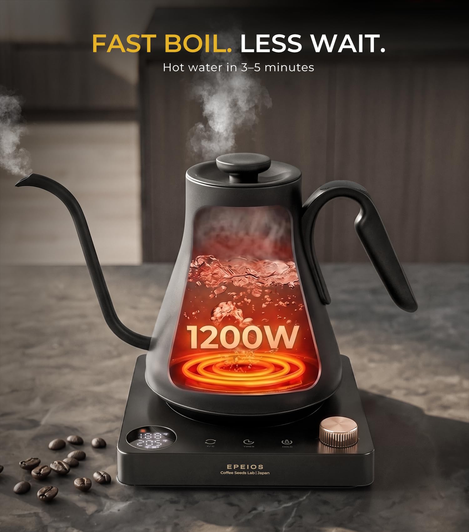 Epeios Gooseneck Electric Kettle 1°F Temperature Control,1200W,0.9L,Green | Rapid Heating, for Pour Over Coffee & Tea,Hot water Boiler,Brew Timer, 304 Stainless Steel Interior, Auto Shut-Off