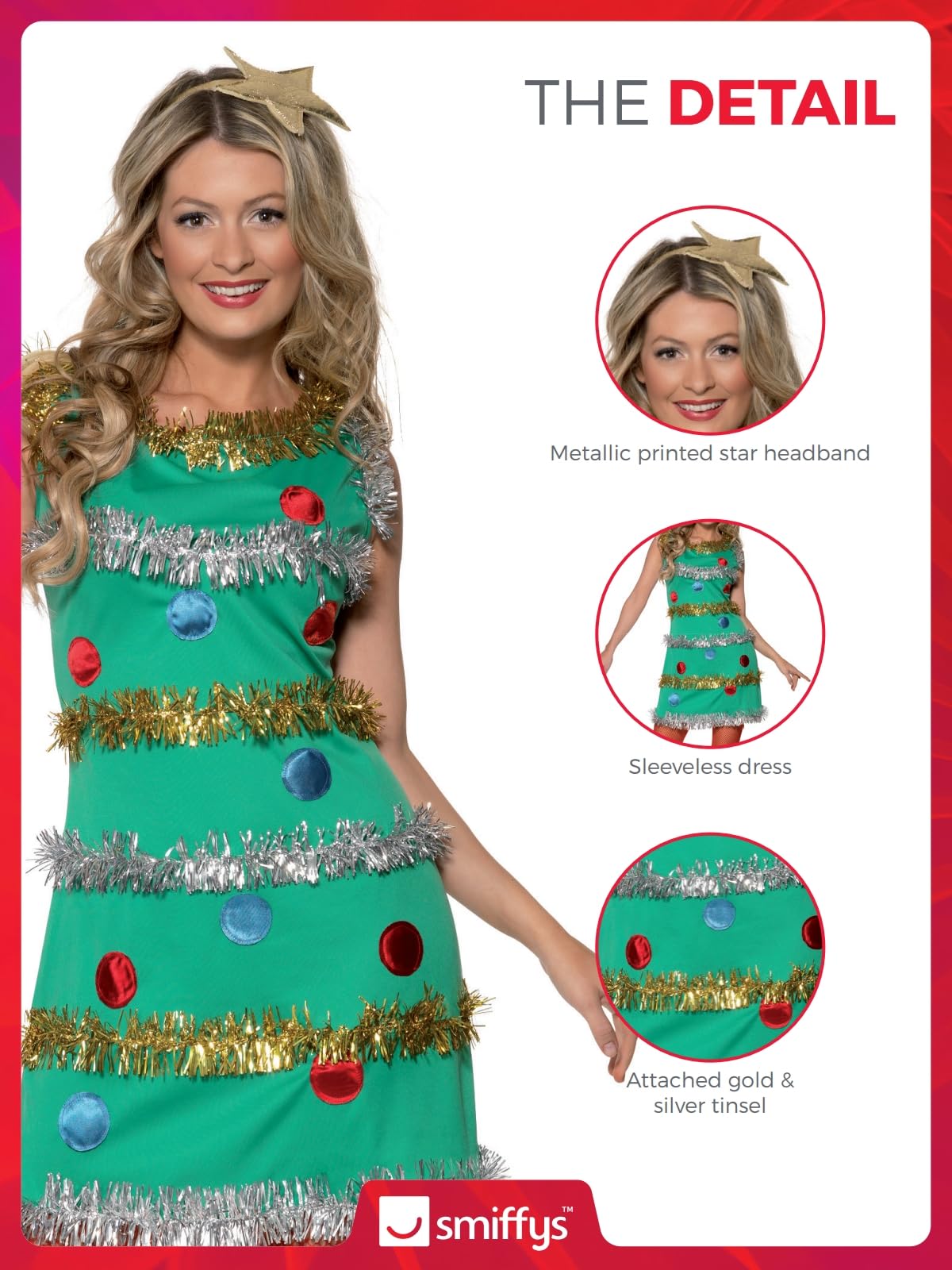 Smiffys Costume sapin de Noël, Vert, avec robe et bandeau Halloween