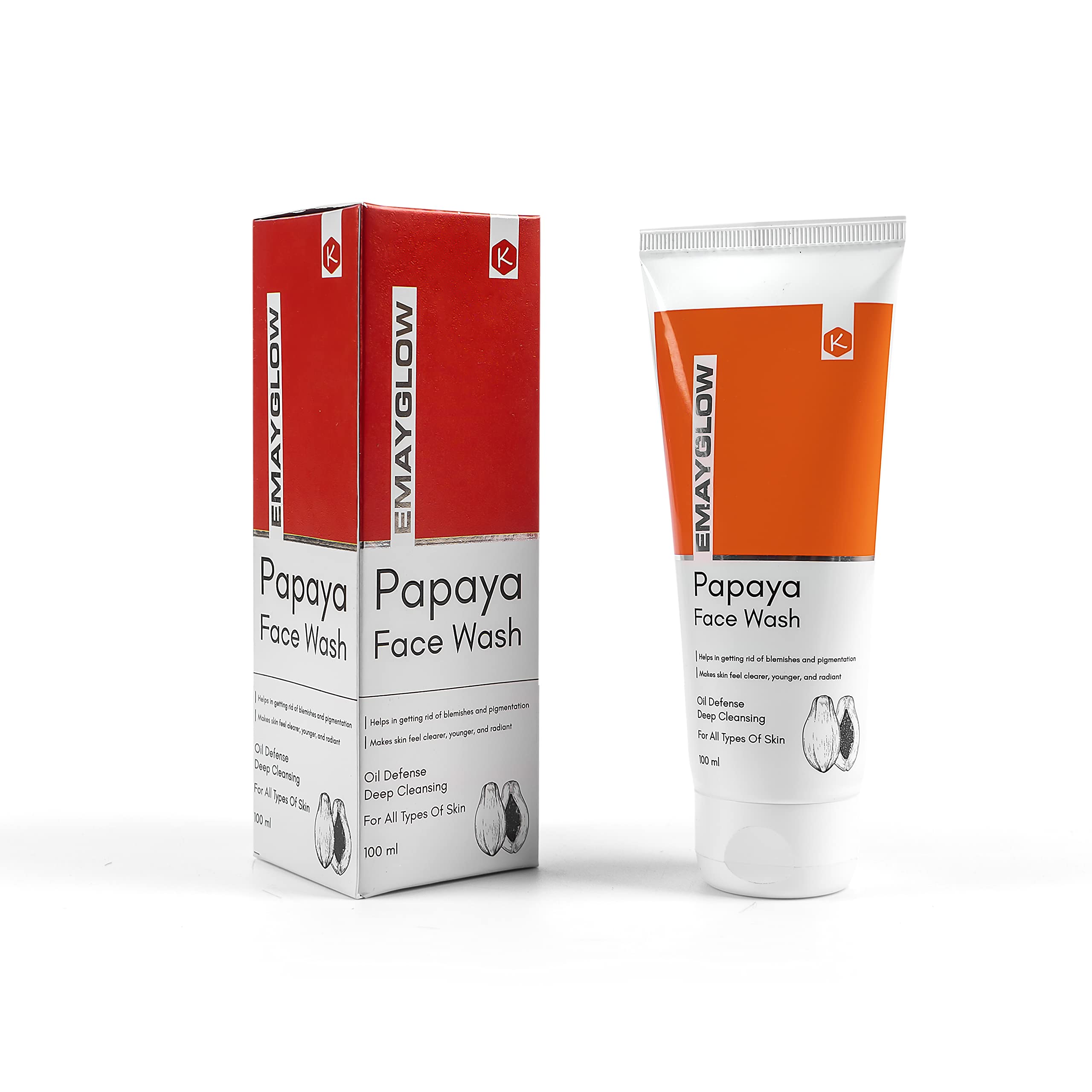 Emayglow Papaya Face Wash | 100ml | Makes Face Clear Shinier, Smoother & Removes Excess Skin Tan | All Skin-Types | By Kalyan Wellness