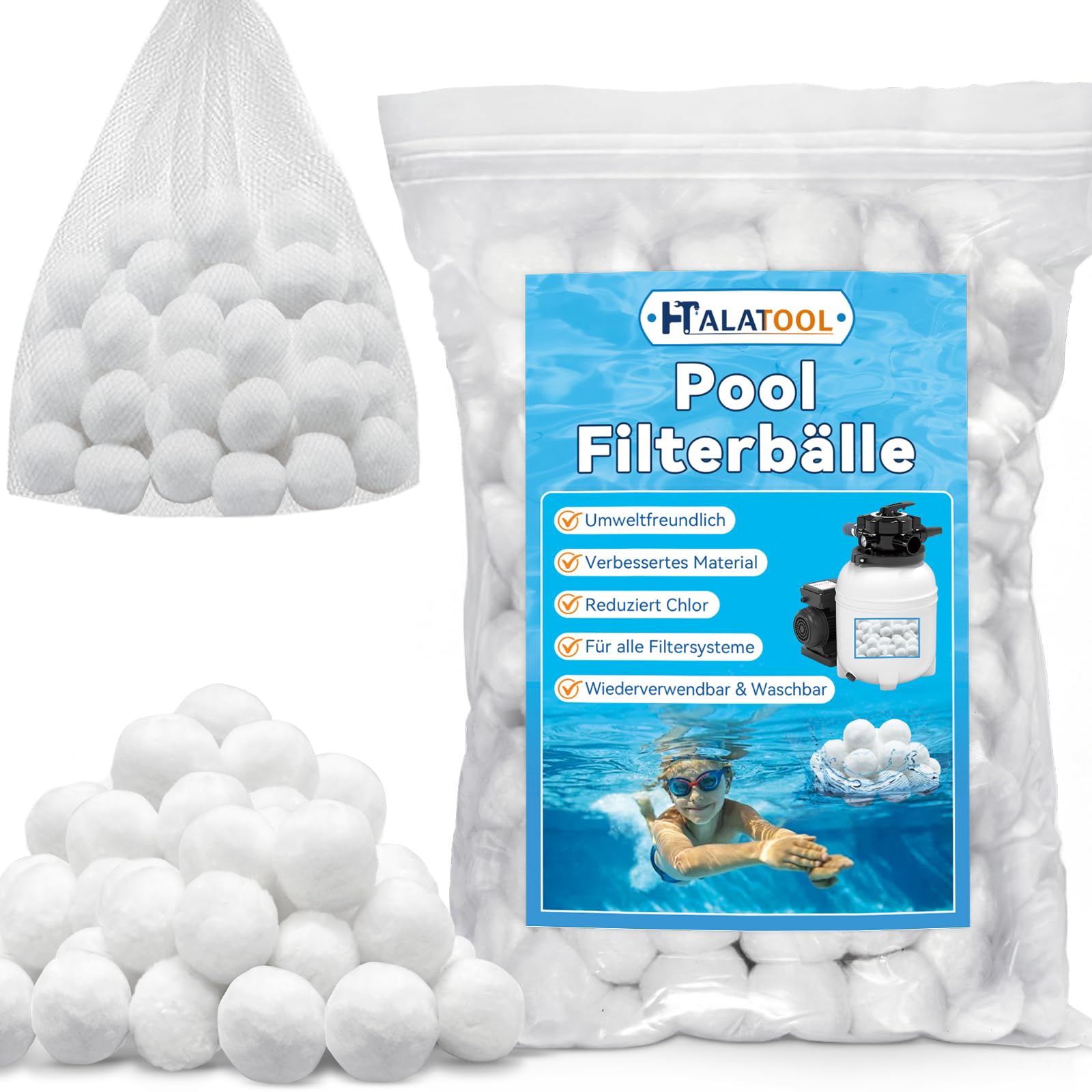 Halatool Filterbälle Pool 1460g - Filterbälle Für Sandfilteranlagen, Wiederverwendbar, Hocheffizient, Ersetzt 50 kg Filtersand, Für Pool, Schwimmbad, Filterpumpe, Aquarium