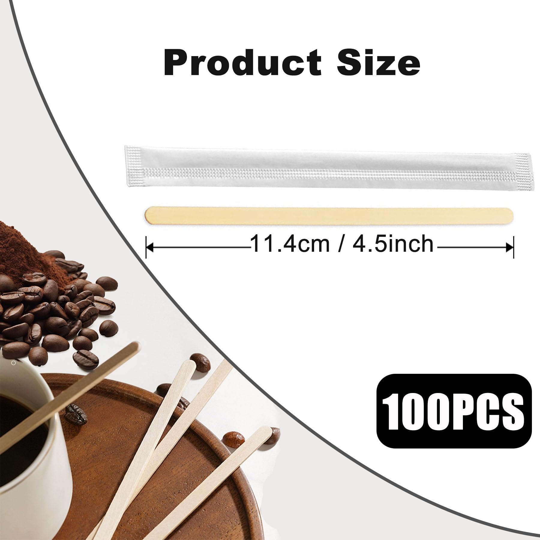 100 Bastoncini per caffè in Legno, 114 mm Compostabili Bastoncini da caffè USA e Getta Agitatori di caffè Palettine in Legno caffè, per Mescolare caffè e Bevande