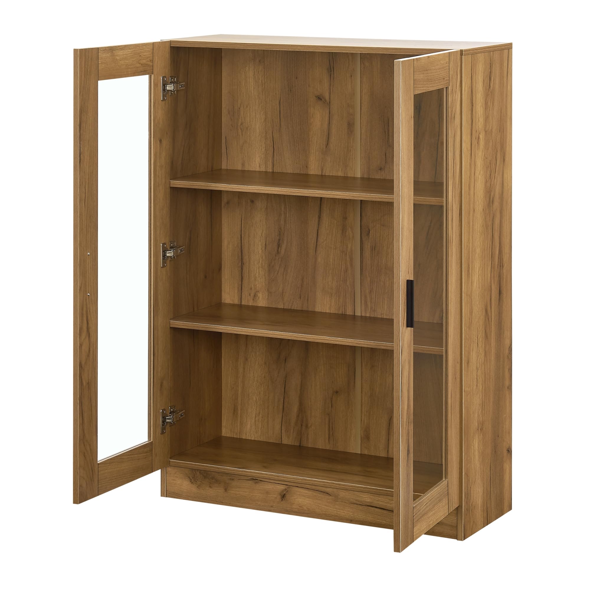 [en.casa] Vitrina con 3 Compartimentos Aparador con 2 Puertas Mueble Auxiliar para Salón Comedor Oficina Cristal Aglomerado 115 x 80 x 31 cm - Efecto Roble