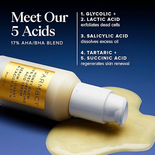 Miniatura 5 de Farmacy Honey Glow 17% AHA & BHA Resurfacing Night Serum - Facial Serum with Hyaluronic Acid - Reduces Fine Lines & Pores (1 Fl. Oz.)
