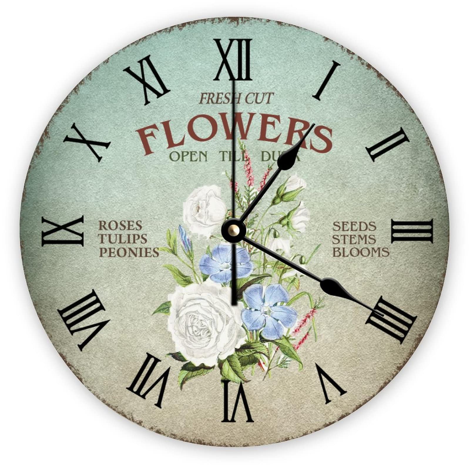 Horloge murale rétro à quartz sans tic-tac fleur de rose 38cm