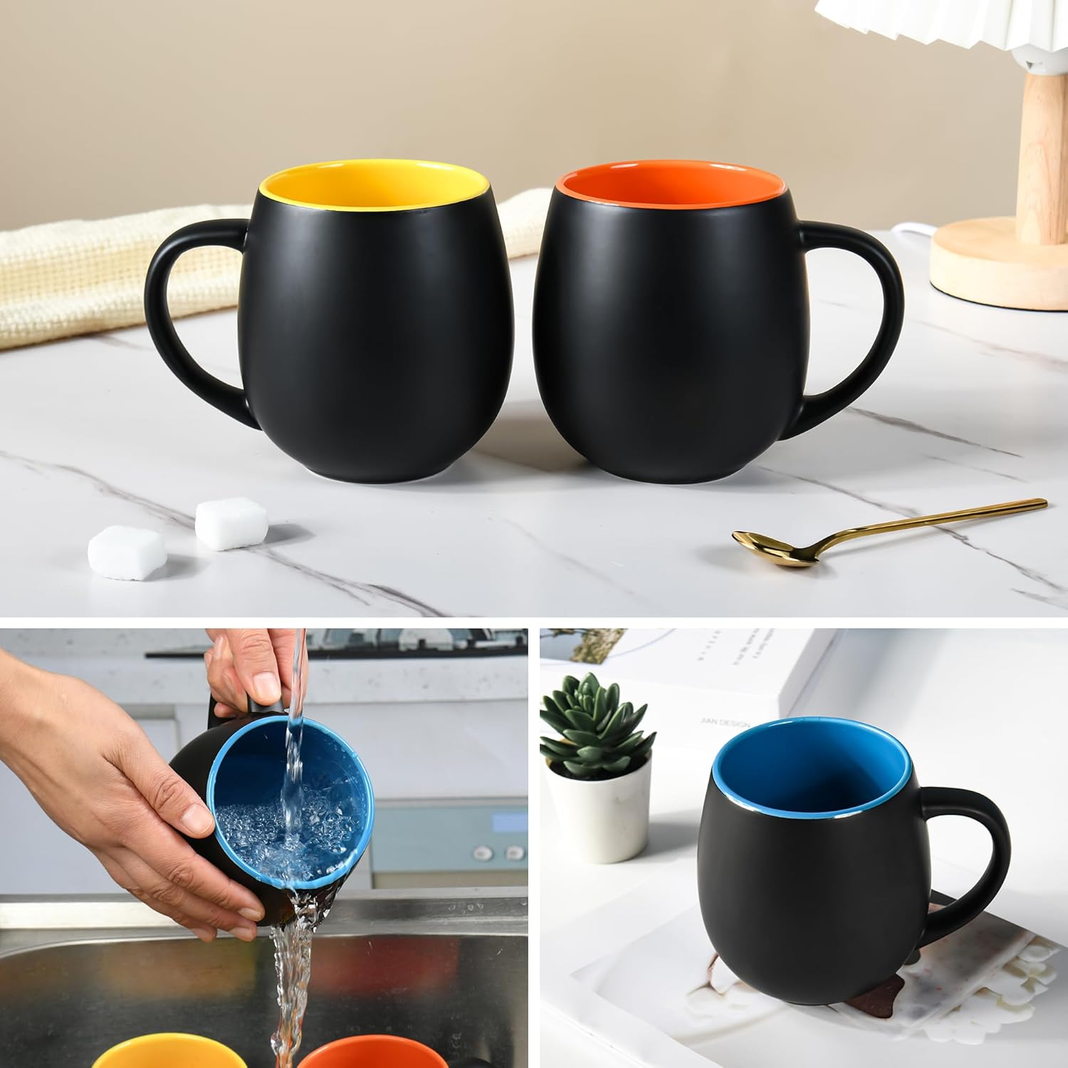 20oz ceramic Coffee Mug Sets Matte Black Porcelain Mug Multiple colors Cups for Coffee, Tea, Juice, Cocoa Set of 6 (20oz) - Image 6