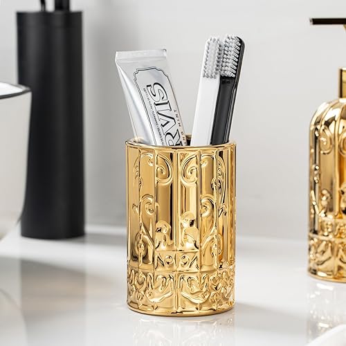 Miniatura 5 de Juego de accesorios de baño dorados, decoración moderna de baño. Dispensador de jabón dorado, jabonera y vaso, juego completo de accesorios de baño