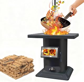 Wood Burning Stove with Chimney Camp Stove Smokeless Cooker for Indoor Outdoor Heating Cooking for Tent, Courtyards, Shelter, Multi-Fuel Compatible