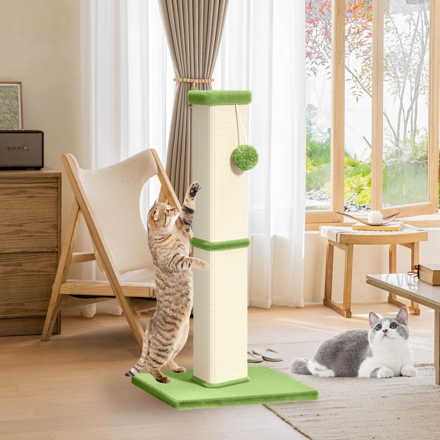 Cat Scratching Post, 32 Inch Tall Scratching Post for Indoor with 5 Inch Diameter Posts and Ball Cat Scratcher for Medium and Large Cats