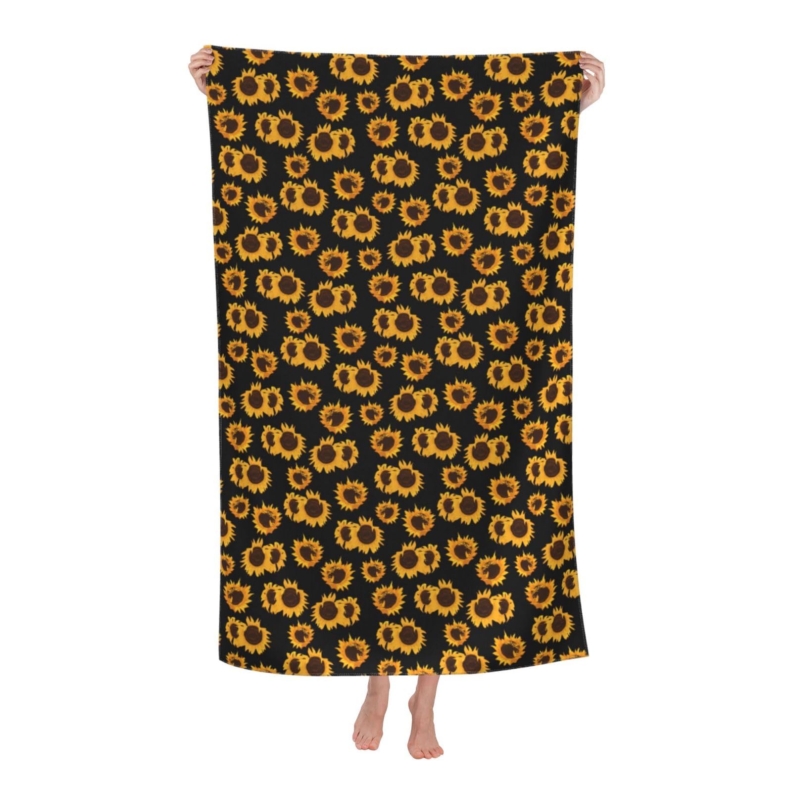 Golden Sunflowers Print Adult Beach Towels,Beach & Pool Towel,Beach Towels,Towels For Camping