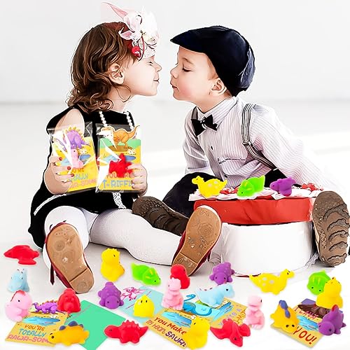Miniatura 2 de Tarjetas del día de San Valentín con regalo blando para niños, escuela, aula, 36 unidades, animales Mochi, juguetes esponjosos con tarjetas para