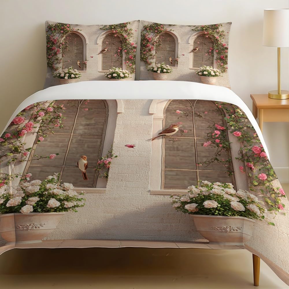 Parure de lit 220x240 motif rosaces pour une ambiance de chambre cosy