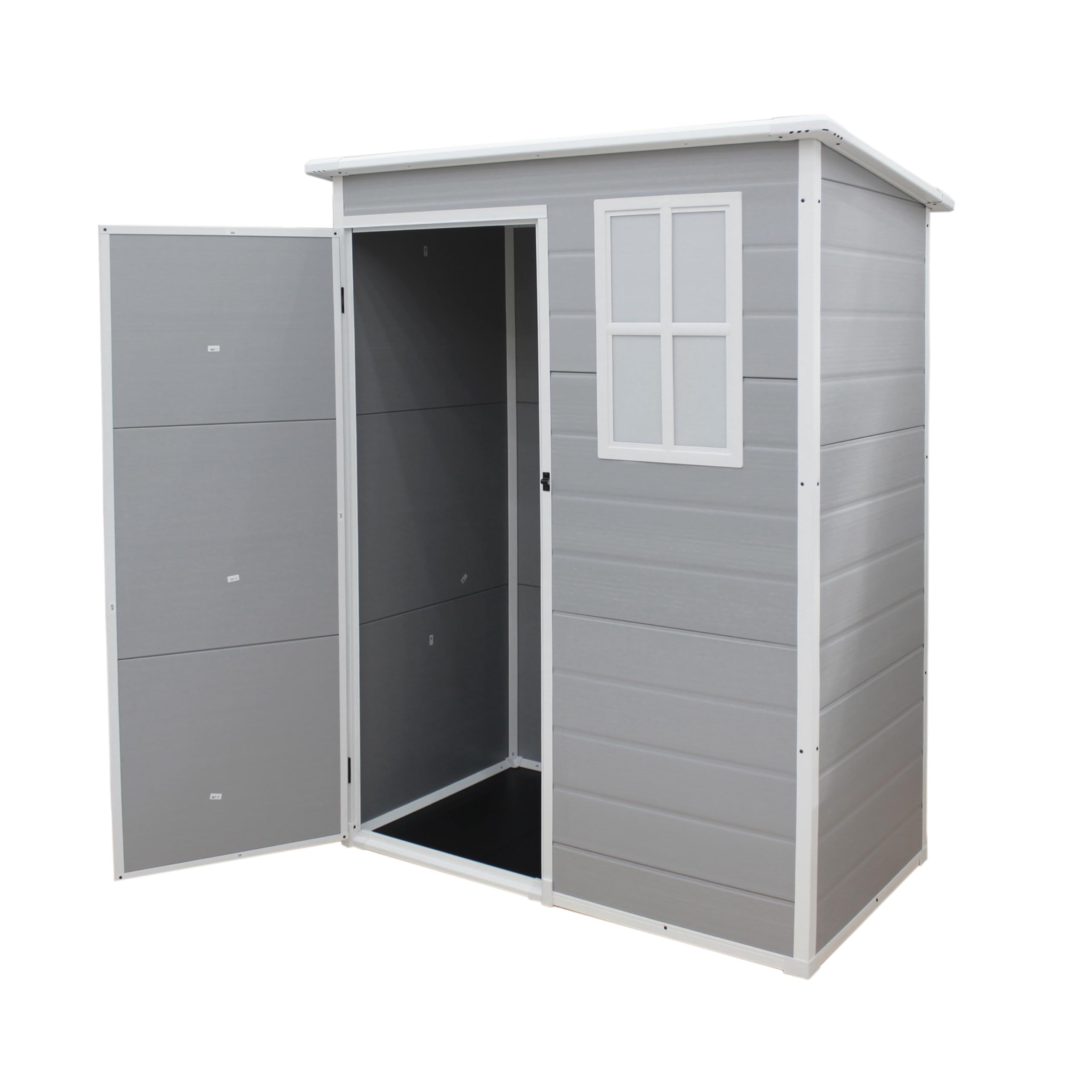 Modern Outdoor Storage Shed, Grey Plastic Garden Cabinet, L59xW31xH71 inch, with Sloped Roof and Window Design