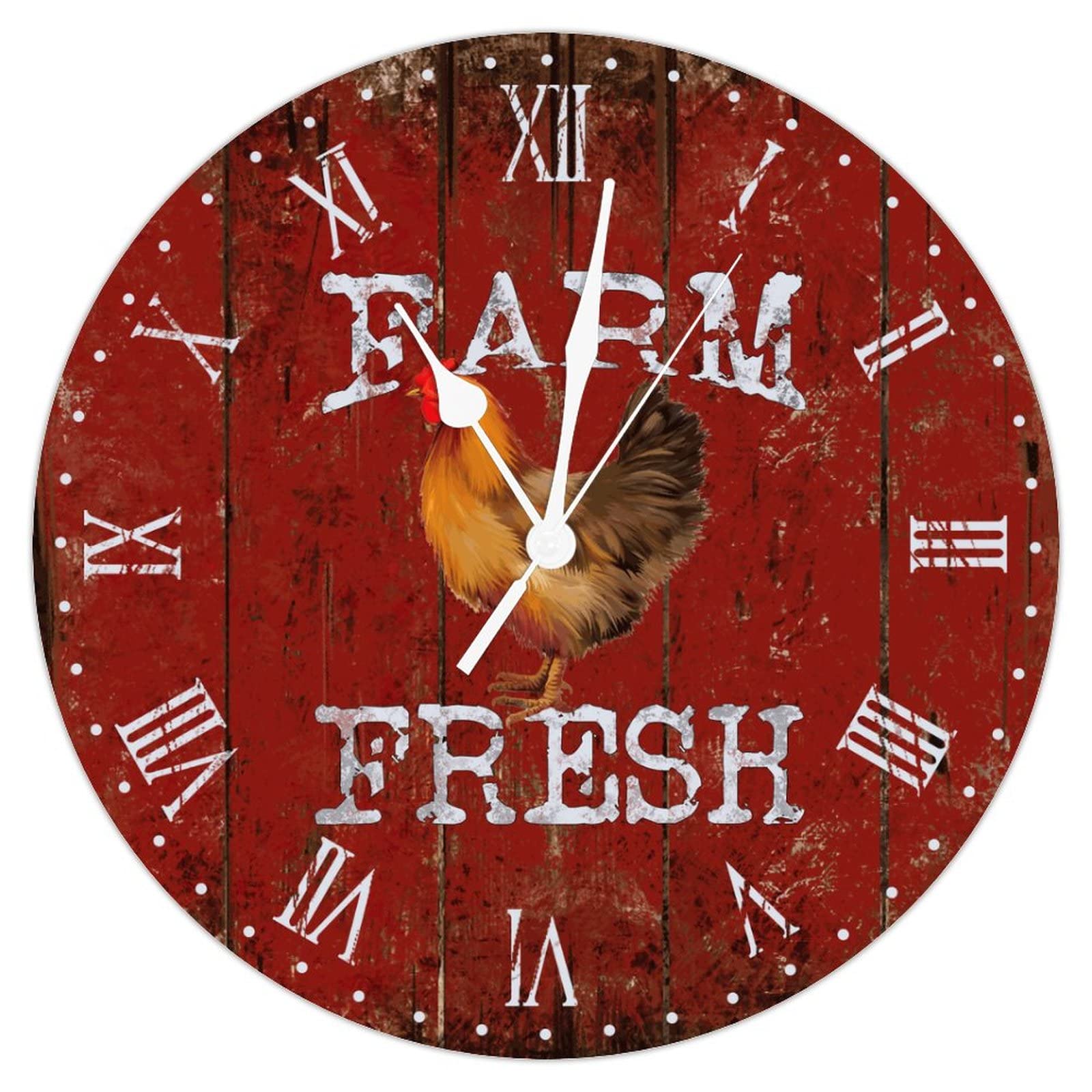 Horloge murale à quartz silencieuse en bois décoration rustique de salon 38 cm