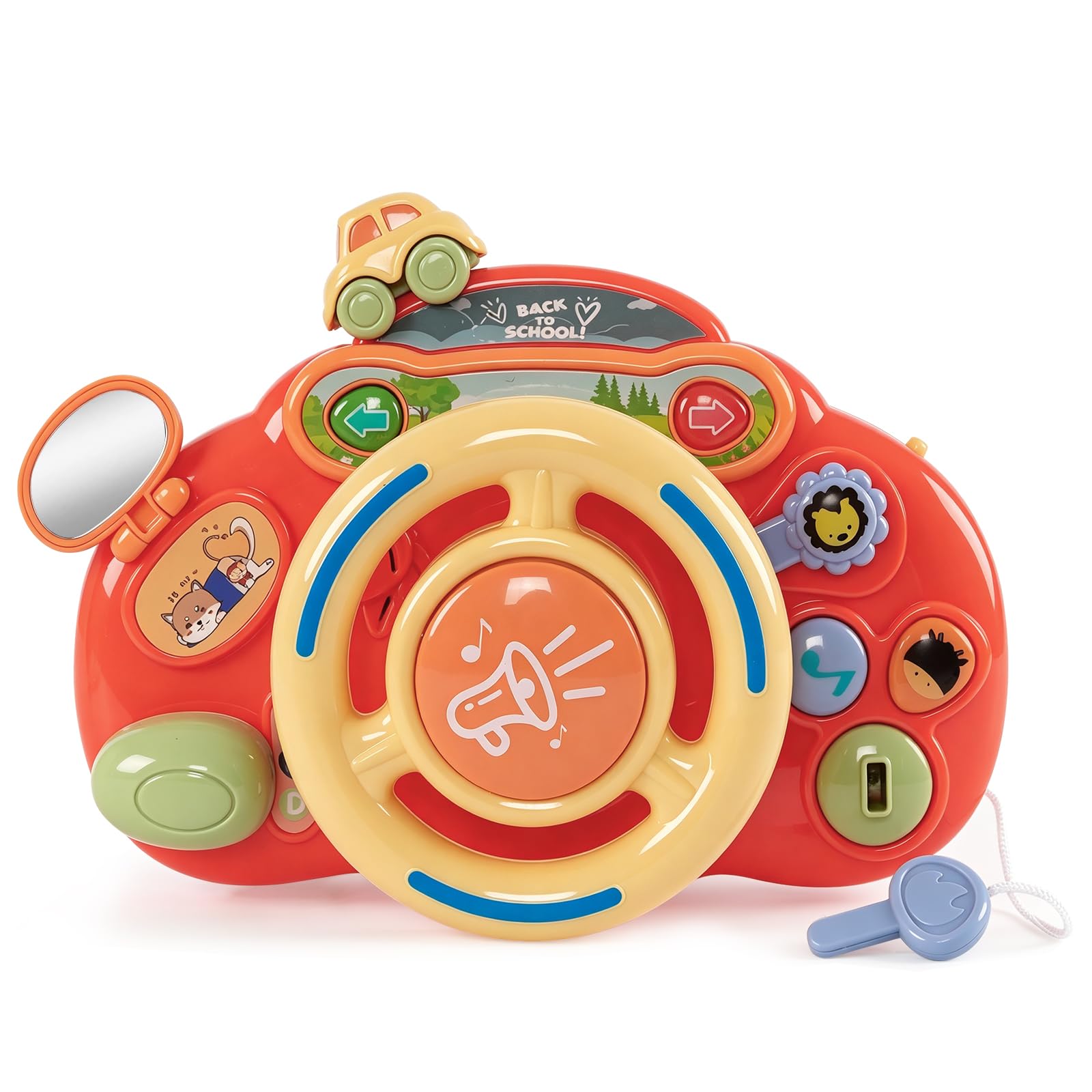 Nukdey Steering Wheel for Toddlers Interactive Driving Baby Car Keys Pretend Play with Sounds and Music, Educational Baby Musical Toys for Aged 12 Months+(Red)