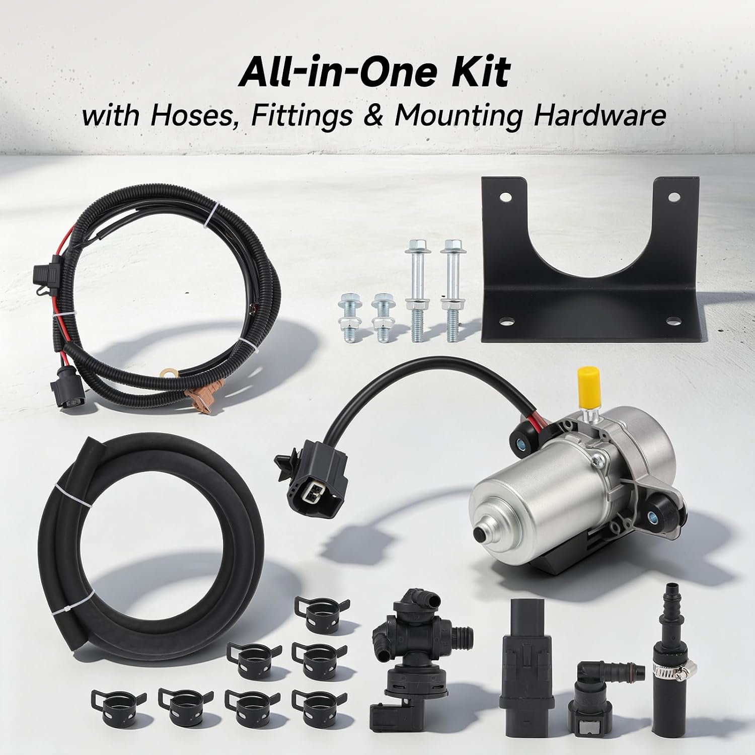 12V Electric Vacuum Pump for Brake Booster - Solves Hard Pedal Issues - Plug & Play Kit with Wiring - Quiet Rotary Vane for Turbo & Modified Engines - Fits Most Vehicles