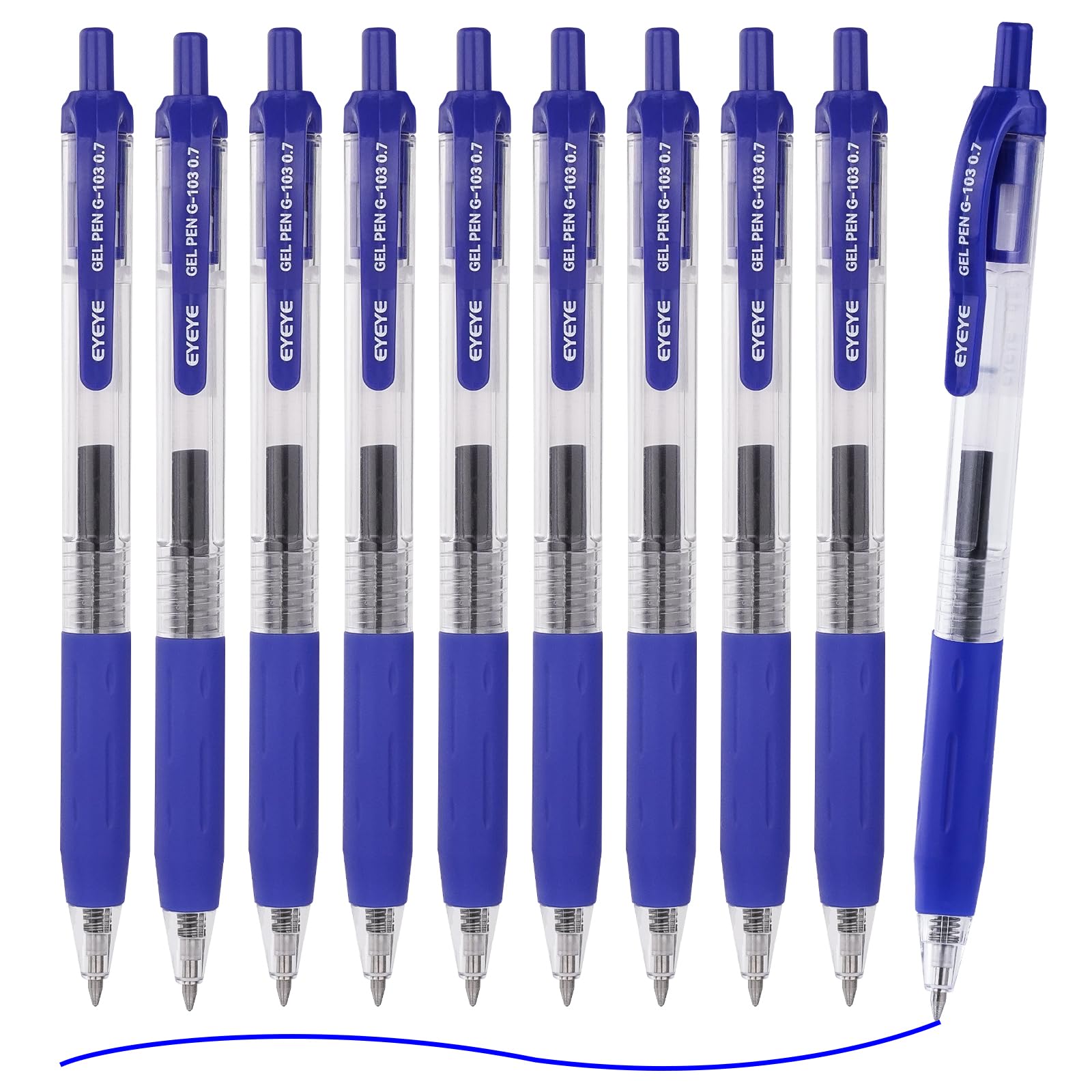 EYEYE G-103 Retractable Gel Pens 0.7mm, 10 Pack 0.7 mm Blue Ink Medium Point Ballpoint Pen Quick Drying, Pen Fine Point Smooth Writing Pens for for Office School Supplies Japanese