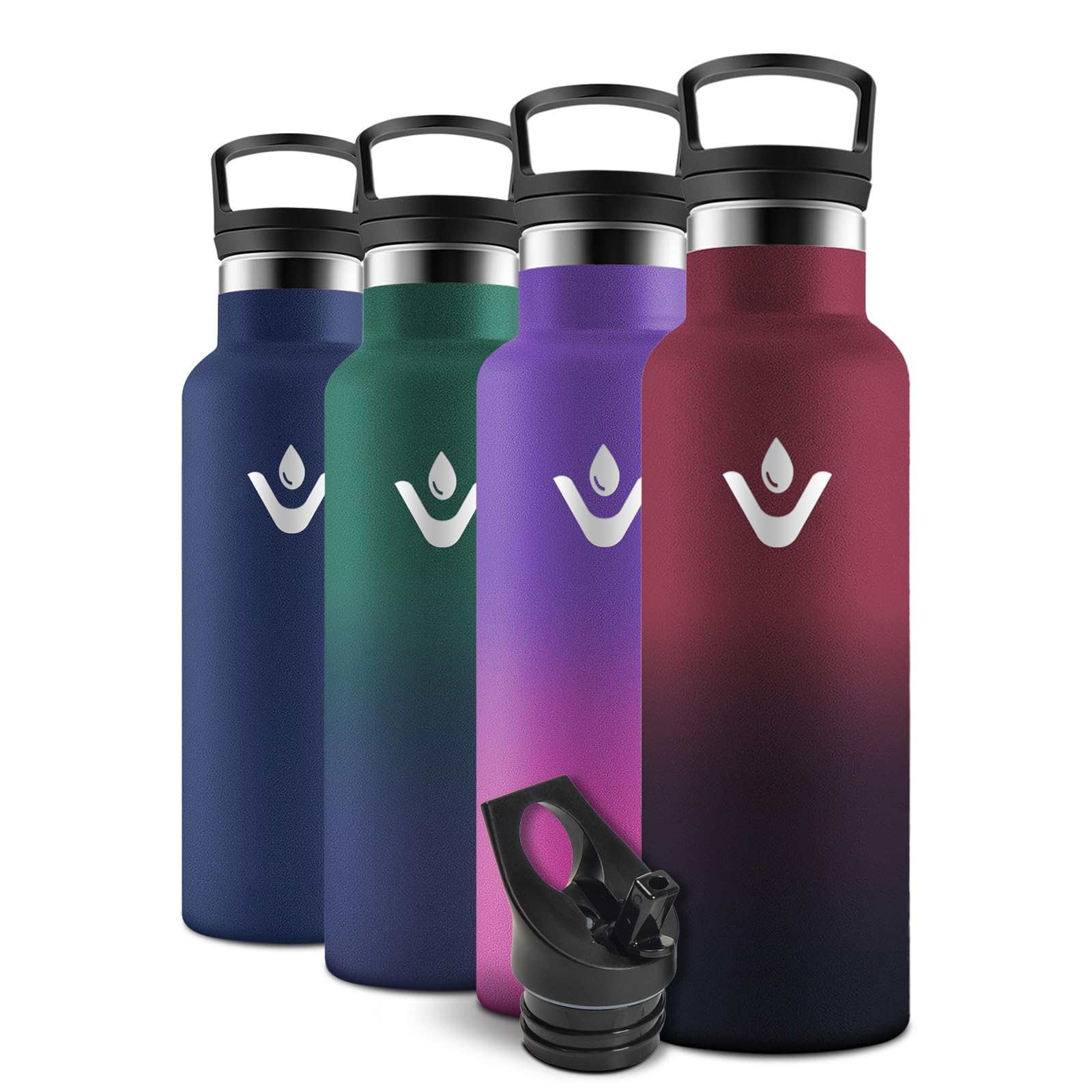 Motswedi Insulated Water Bottle, 750 ml BPA-Free, Water Bottles, Bottle with Straw and 2 Lids, Steel Bottle, 18/8 Stainless Steel, Bottles for Driving, Fishing - Red & Black