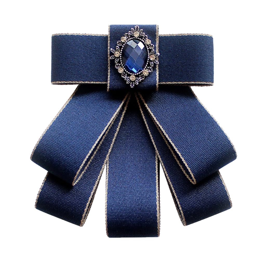 Rhinestone Retro British Style Pre-tied Adjustable Fabric Ribbon Bow Tie for Women Men Uniform Necktie Bownot