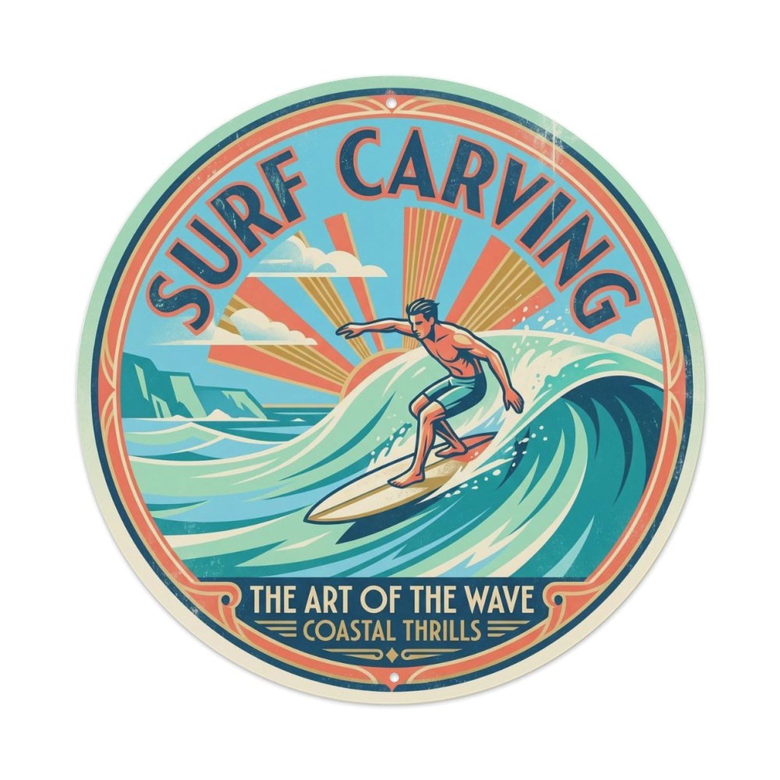 Surf Carving Hawaii Travel Coast Break Big Metal Tin Sign